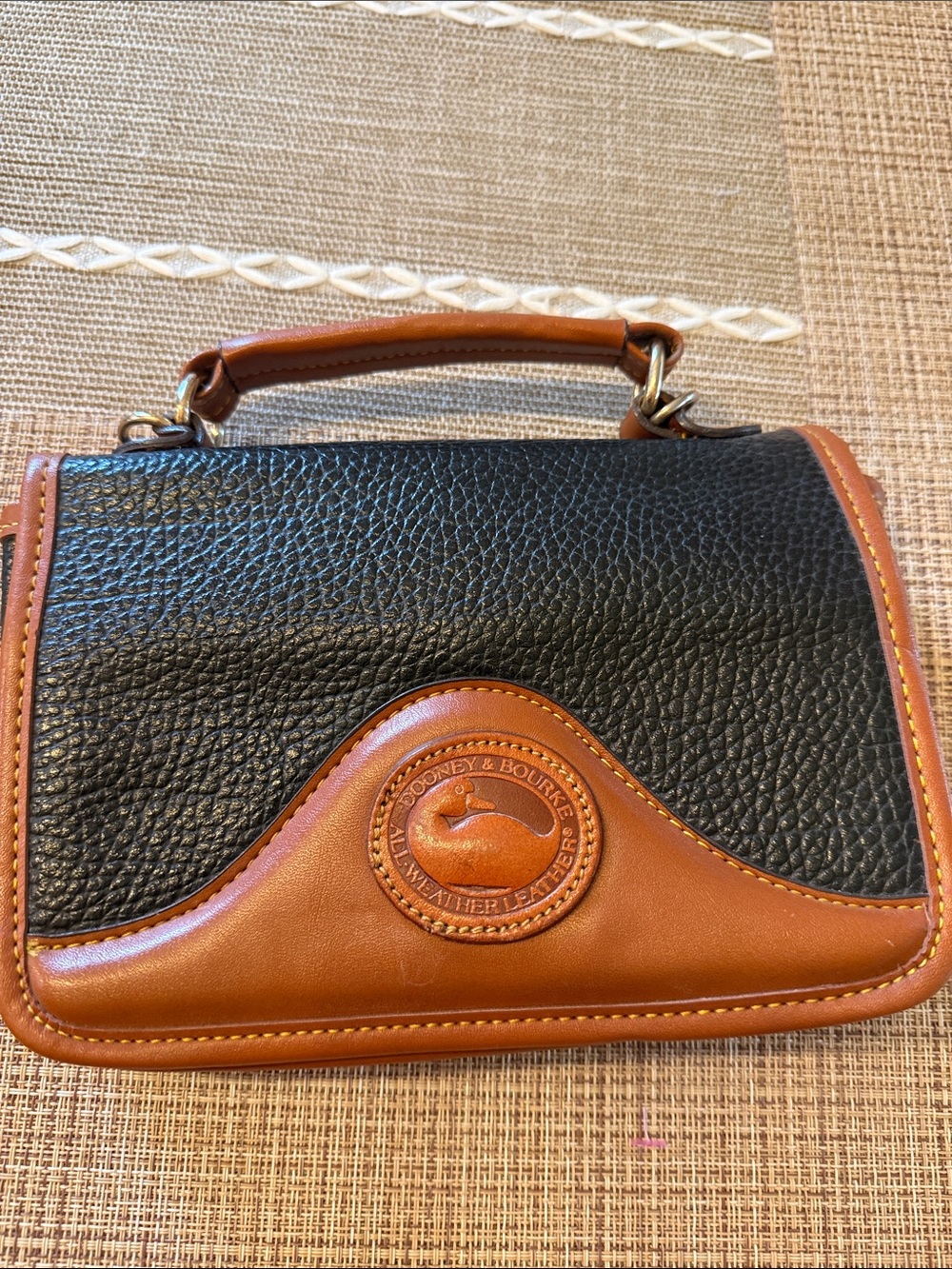 Vintage Dooney & Bourke Black and Brown Pebbled Leather Mini Top-Handle Bag